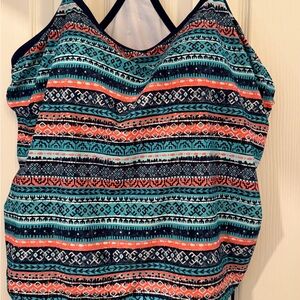 South Point Tankini Top Multicolor Striped Tribal Print 22W